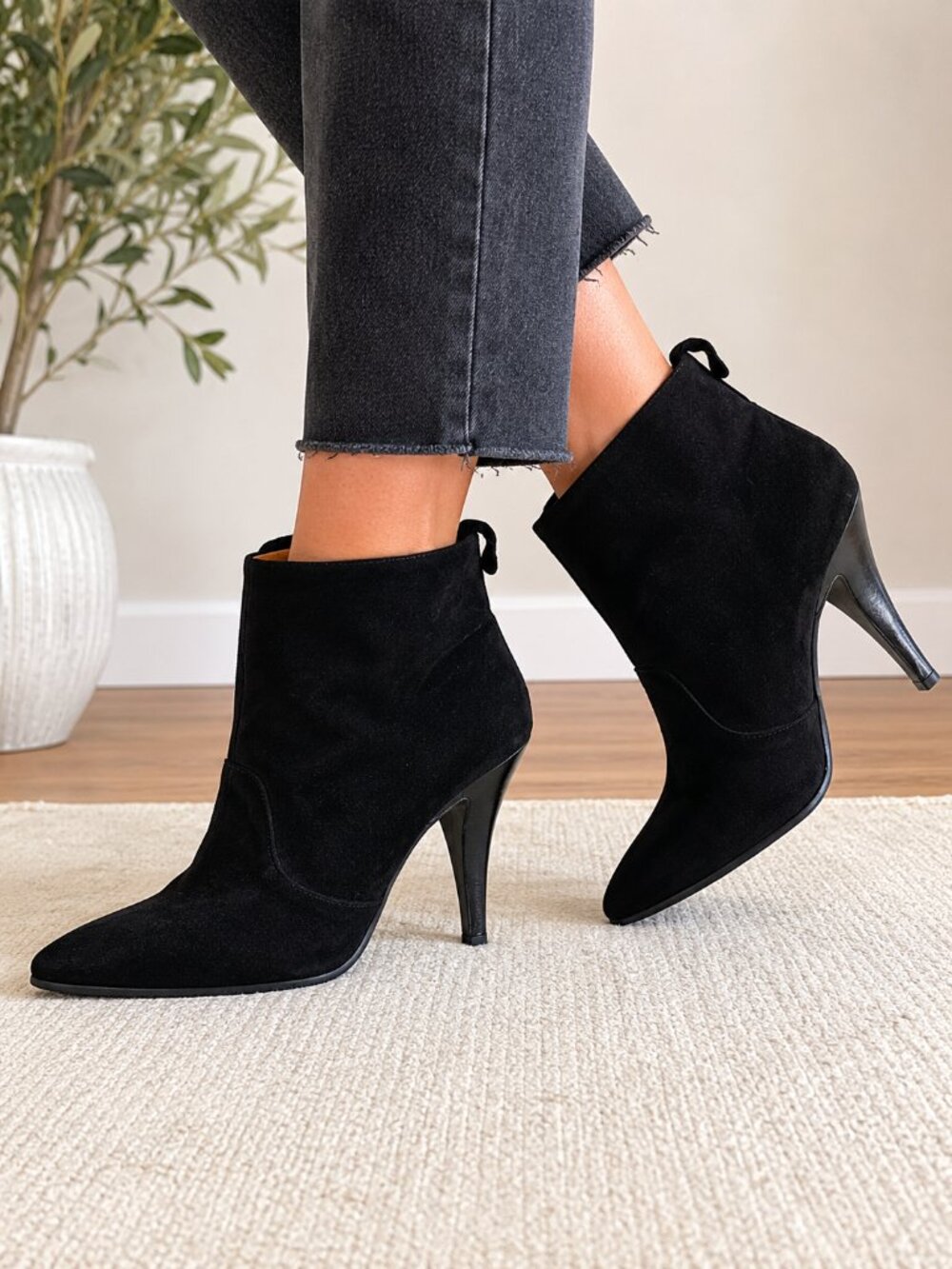 Robert Clergerie Paris Black Suede Sculptural Heel Ankle Boots